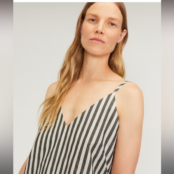 Everlane Poplin Linen Slip Dress V-Neck Black and White Stripe Size 6 Medium - Picture 7 of 12